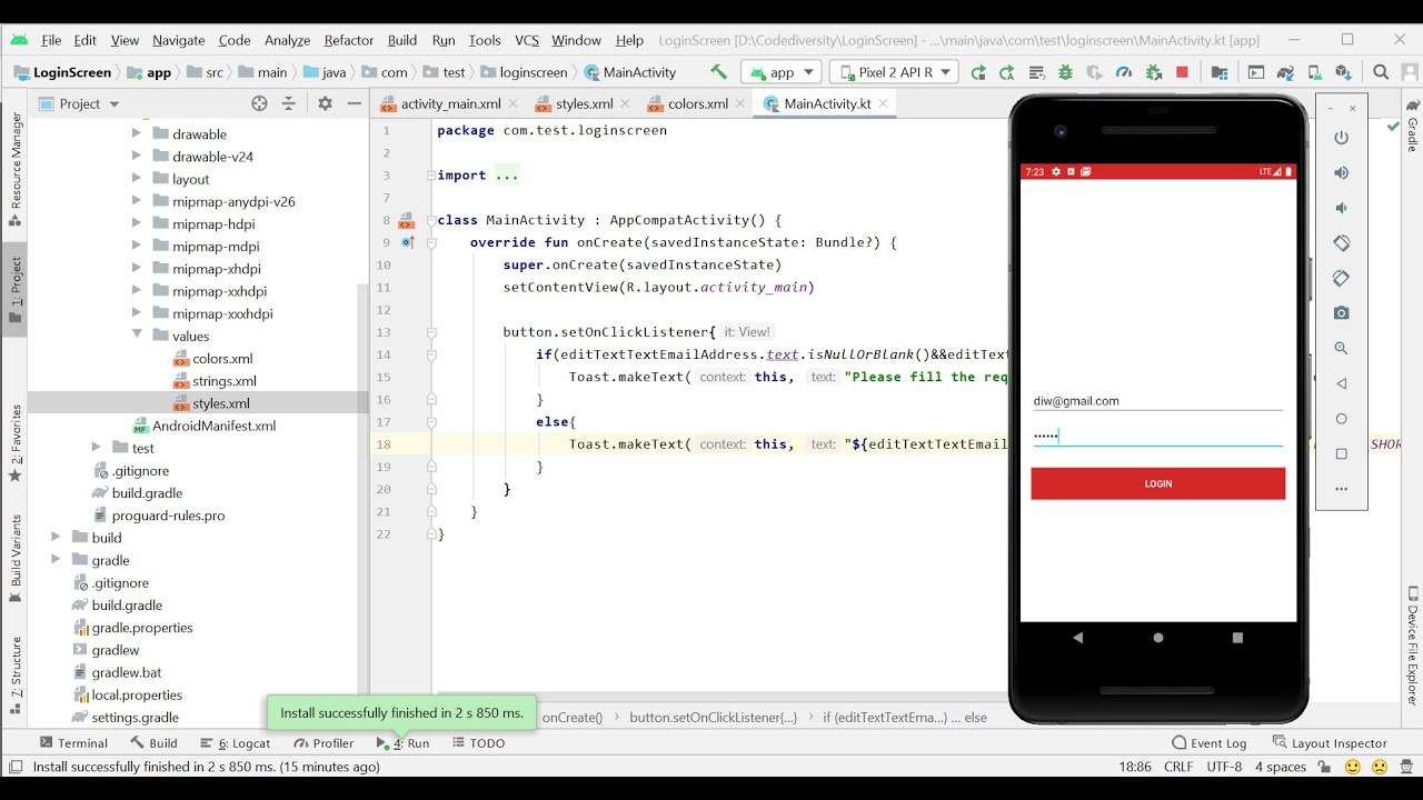 Login Screen in 10 minutes using Android Studio – Kotlin – The Code Teacher